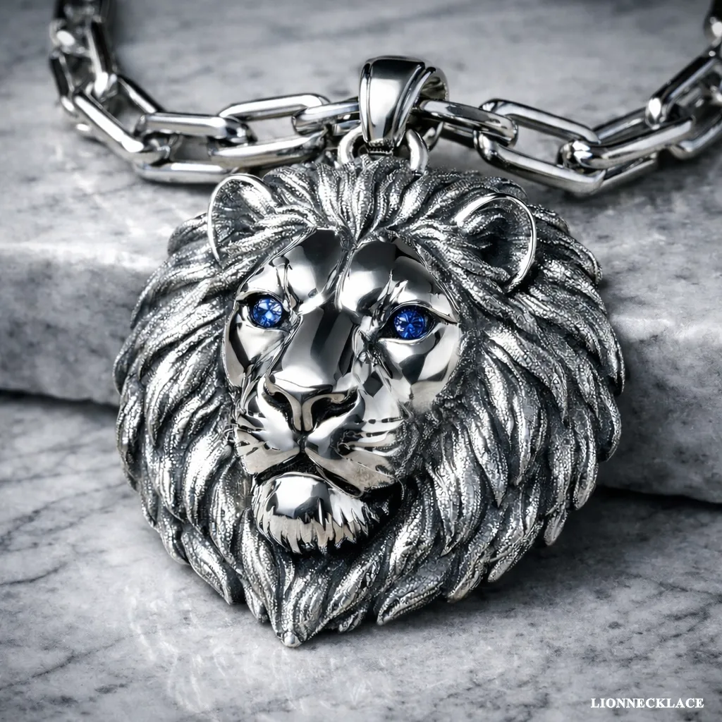 Silver Sculptural Lion Relief – Sapphire Eyes 01 Silver Sculptural Lion Relief – Sapphire Eyes 01