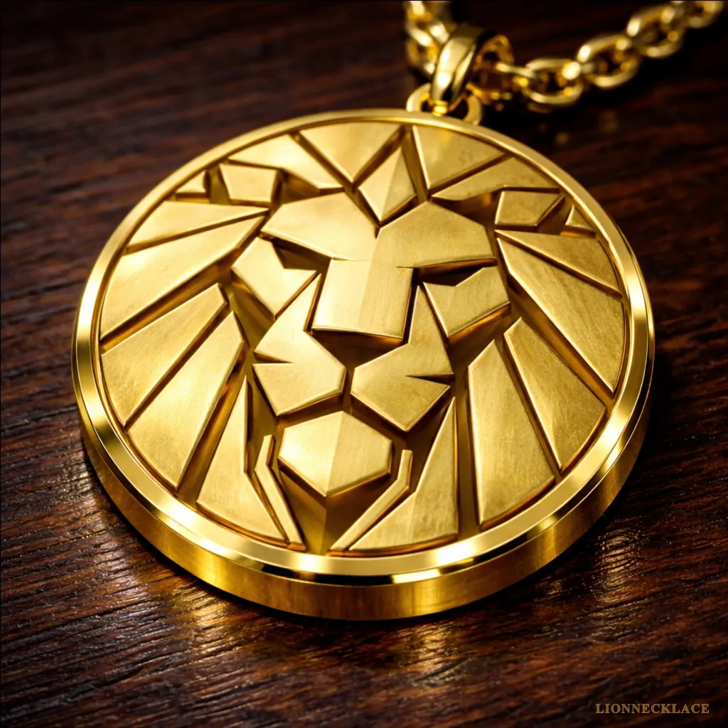 lionnecklace gold geometric lion engraved medallion 01