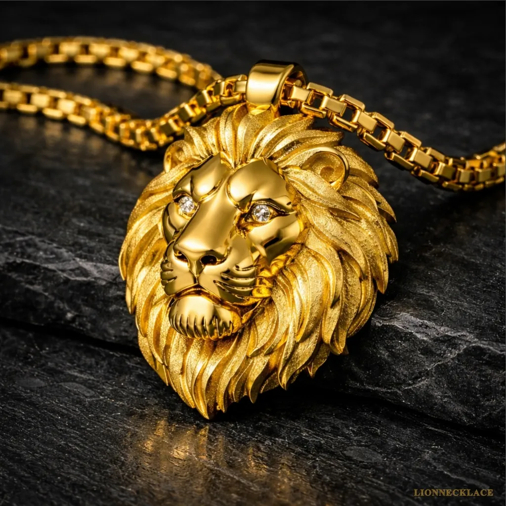 lionnecklace gold sculptural lion relief 02