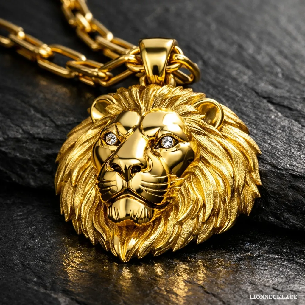 lionnecklace gold sculptural lion relief diamond eyes 04 lionnecklace gold sculptural lion relief diamond eyes 04