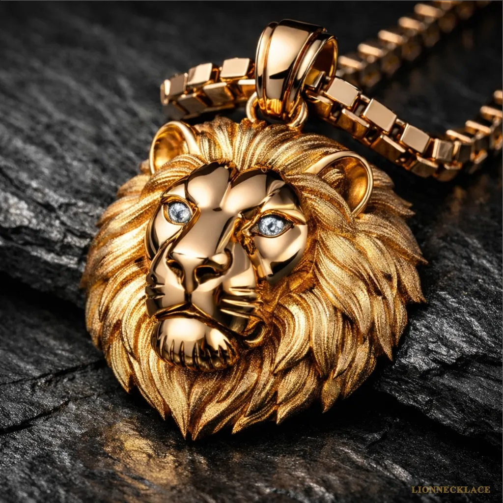 lionnecklace gold sculptural lion relief diamond eyes 07 lionnecklace gold sculptural lion relief diamond eyes 07