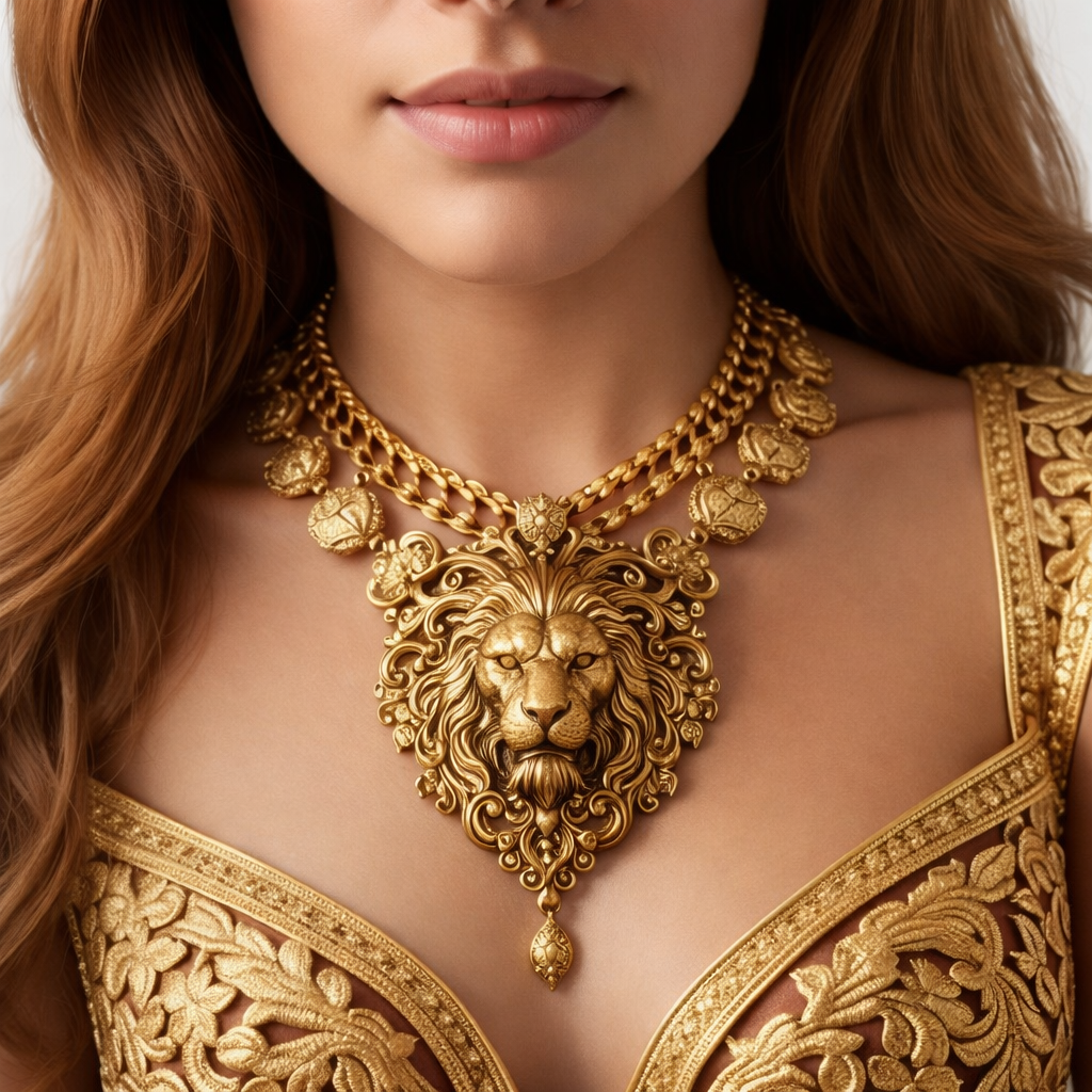LionNecklace – Model Wearing Lion Head Relief