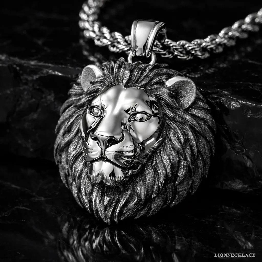 lionnecklace silver sculptural lion relief silver eyes 06