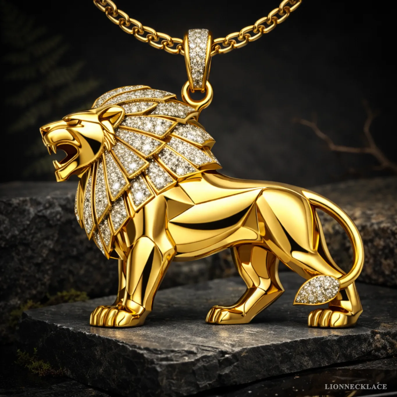Art deco lion relief with diamond mane pendant lion necklace slate slabs