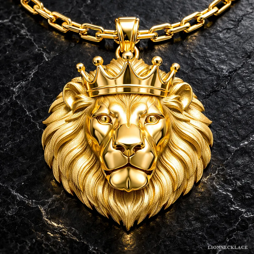 gold crowned lion relief sculpture jewelry lion necklace