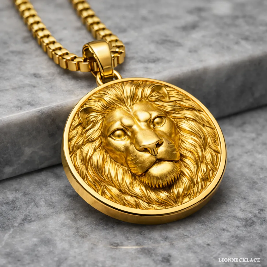lion head sculpture inlay medallion lion necklace on granite