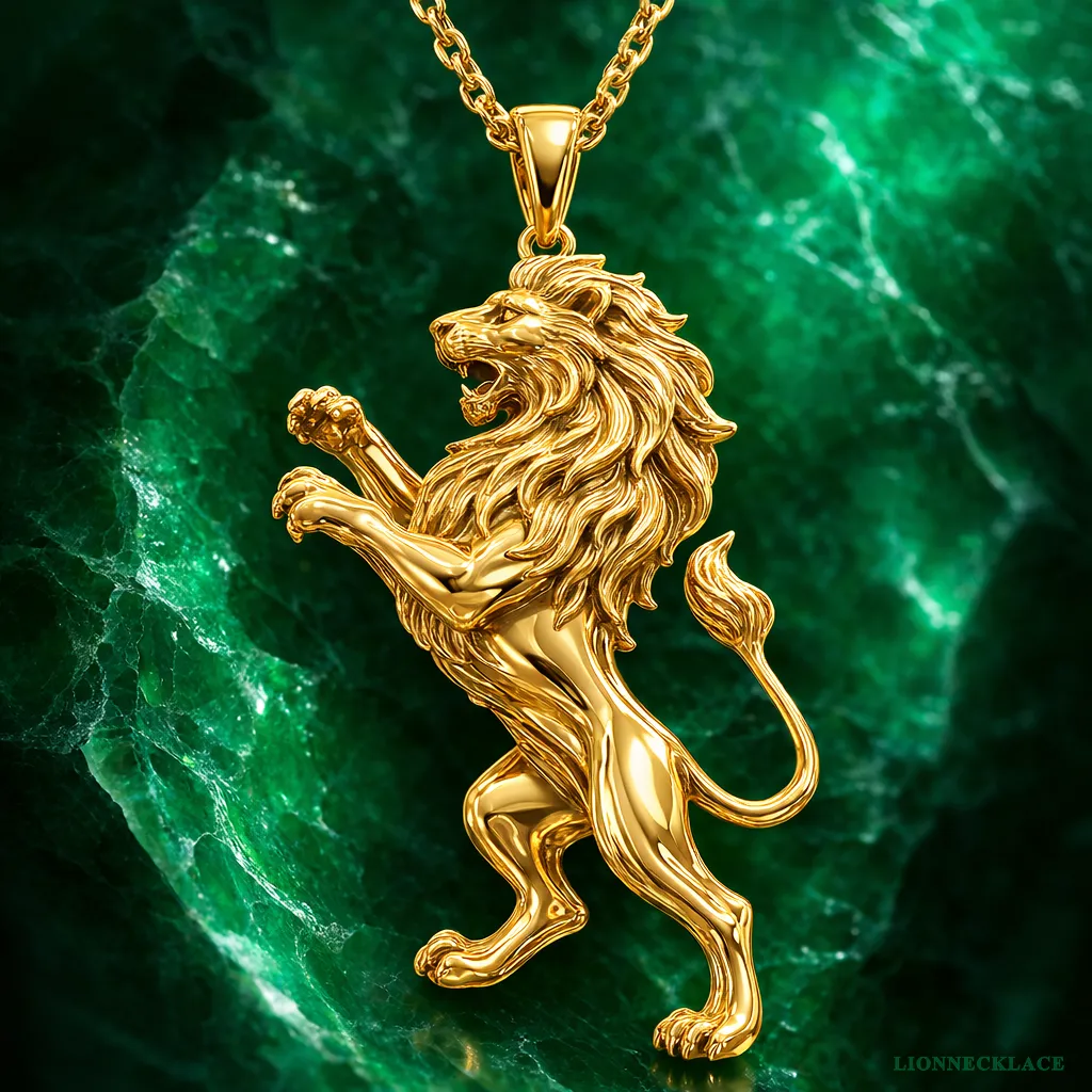 rising lion of judah 18k gold pendant lion necklace jade background