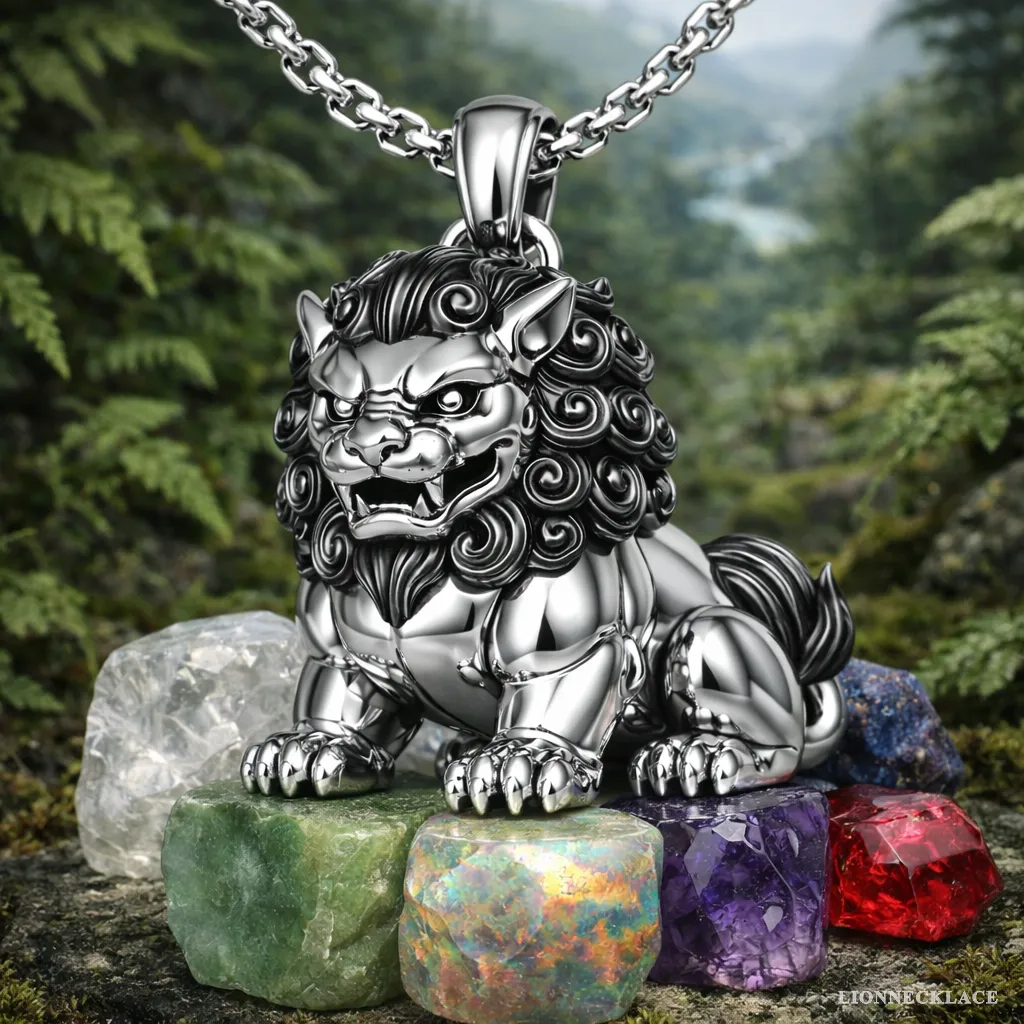 silver guardian lion oxidized mane sacred sphere on gems lion necklace