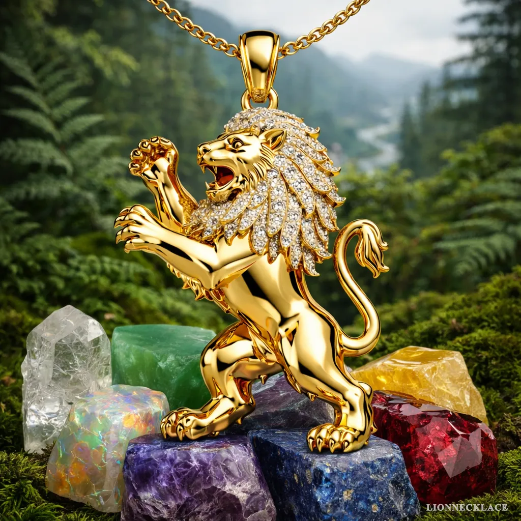 silver lion of judah diamond mane on gemstone lion necklace