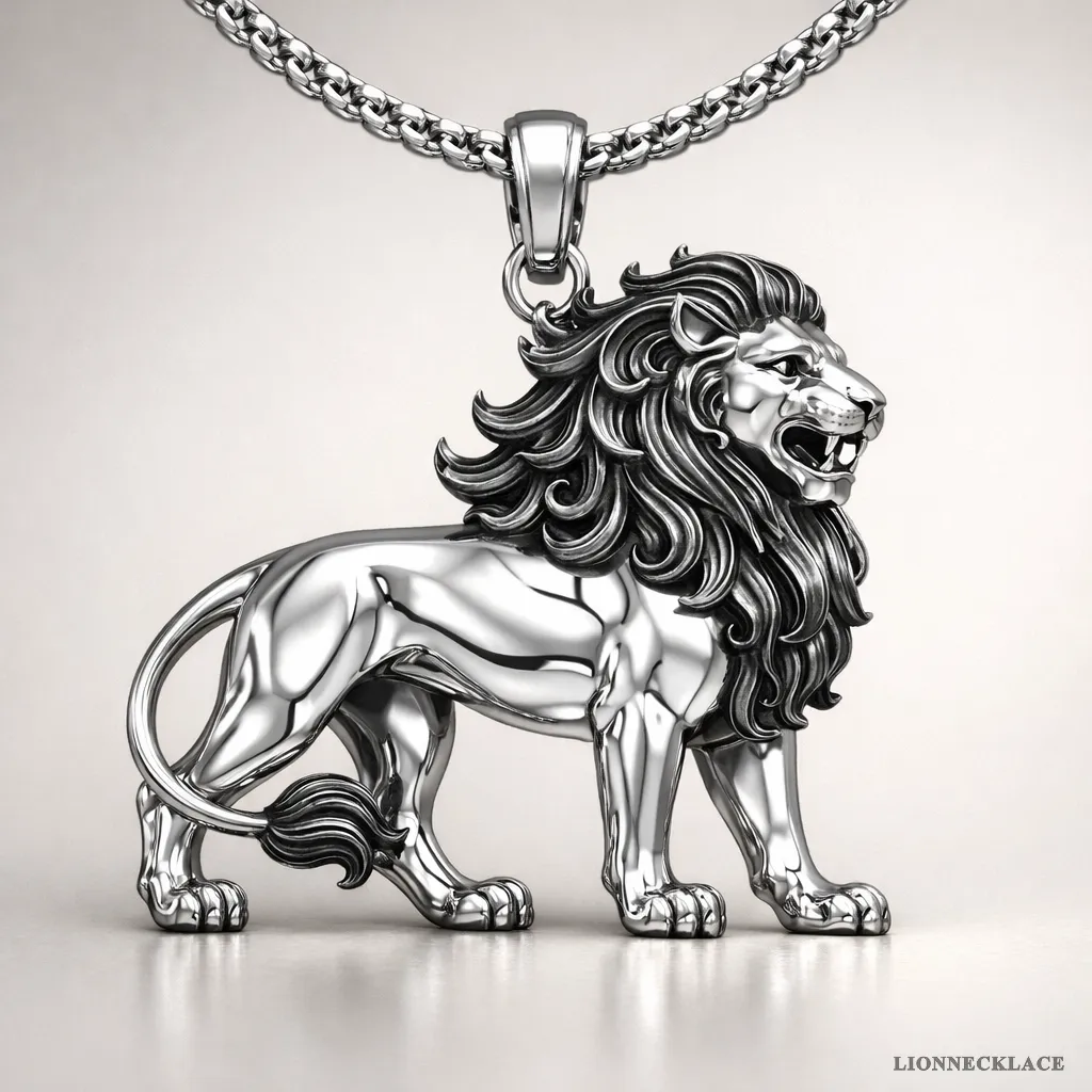 silver persian lion relief antique mane medallion lion necklace